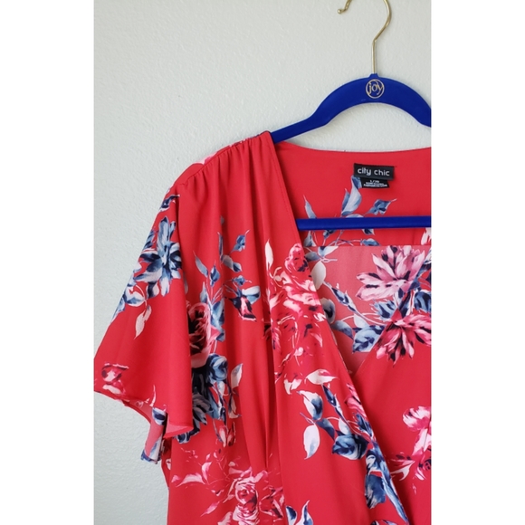 City Chic Red Paris Floral Mini Dress - Picture 4 of 8